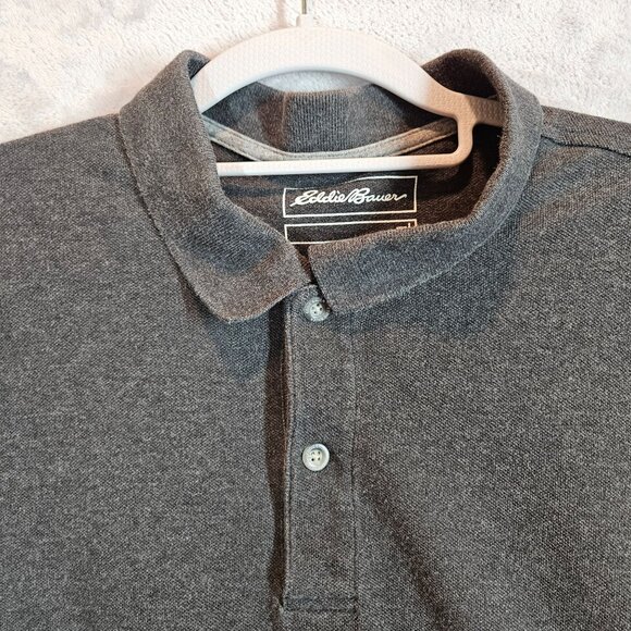 Eddie Bauer Mens L Gray Long Sleeve Polo Shirt 100% Cotton casual Dad office - Picture 3 of 12